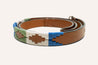 A Huck & Harlowe Dog Leash with a blue, green, and brown pattern.