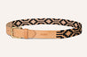 A Vagabond hand-stitched leather belt with a black and white pattern, by Zilker Belts.