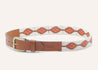 a Zilker Belts ATX Light belt with an orange and white pattern.
