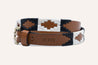 An Antone's Kids brown and white belt with a geometric pattern.