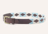 An Argentina belt from Zilker Belts with a geometric pattern.