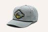 A Zilker Belts gray Zilker Sessions Hat with a colorful patch on it.
