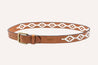 Rambler Brown Argentine leather dog collar with white hand-stitched patterned stitching and metal buckle by Zilker Belts.