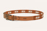 A Texas Exes (Pre-Order) brown leather belt with an orange and white pattern from Zilker Belts.