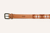 A Texas Exes (Pre-Order) brown leather belt with an aztec pattern by Zilker Belts.