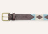 A Argentina belt with a blue and brown aztec pattern.
