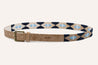 A Moontowers belt with blue and white aztec pattern. (Brand Name: Zilker Belts)