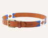 a Deep Eddy belt with a blue and white pattern.