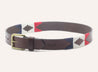 a brown leather Freedom belt with red, blue and white stripes from Zilker Belts.