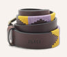 A close up of a Mardi Gras belt from Zilker Belts.