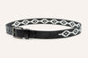 A Midnight Rider belt by Zilker Belts with a geometric pattern.