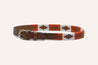 A ATX Kids belt with an orange and white aztec pattern by Zilker Belts.