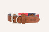 A Willie Dog Collar with a red, white and blue pattern by Zilker Belts.