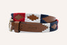 A Willie Kids belt with a red, blue, and white pattern from Zilker Belts.